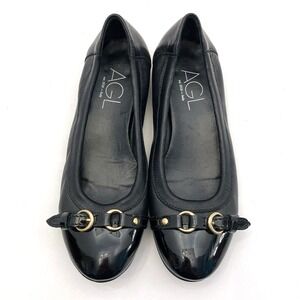 AGL Monika Cap Toe Ballet Flat EU 36 Womens 6 Italy Black Leather Patent Toe